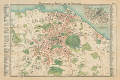 Raro mapa antiguo de Edimburgo - Plano de bolsillo de Bartholomew, 1921 - Leith, Murrayfield, Portobello, Morningside