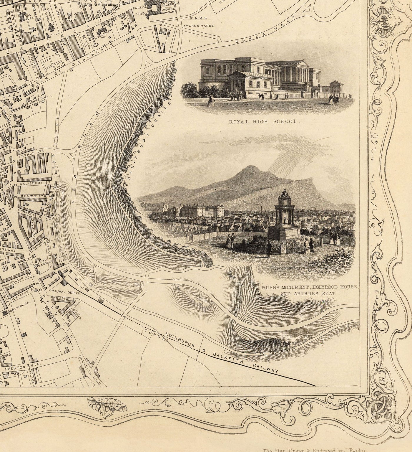 Alte Karte von Edinburgh, Schottland 1851 von Tallis & Rapkin