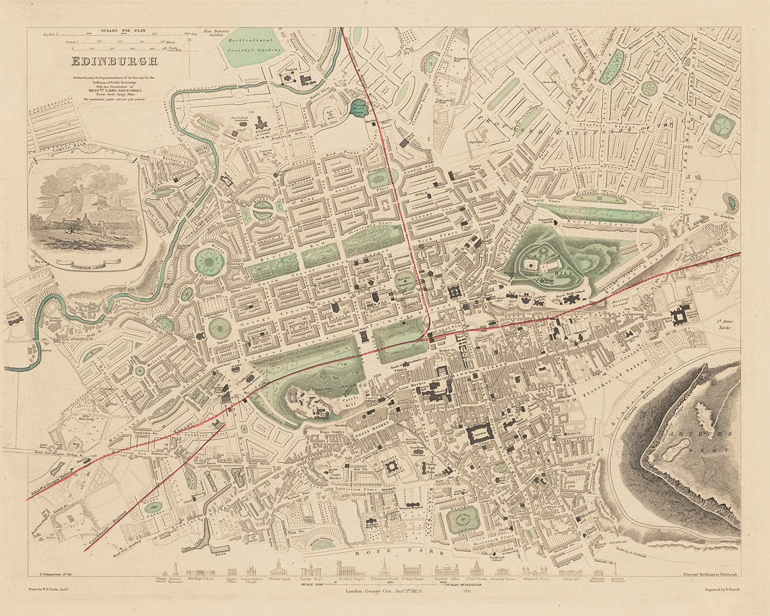 Old Map of Edinburgh, Scotland in 1853 by WB Clarke and George Cox - W ...