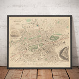 Mapa antiguo de Edimburgo, Escocia en 1853 por WB Clarke y George Cox - Waverley, Ciudad Vieja, Ciudad Nueva, Castillo, Ferrocarril, Arthurs Seat