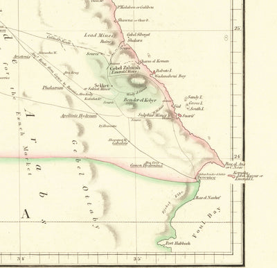 Mapa antiguo de Egipto, 1832 por Arrowsmith - El Cairo, Giza, Alejandría, Pirámides, Nilo, Mar Rojo, Jerusalén, Oriente Medio
