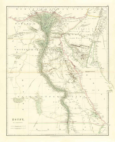 Old Map of Egypt, 1832 by Arrowsmith - Cairo, Giza, Alexandria, Pyramids, Nile, Red Sea, Jerusalem, Middle East