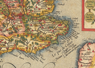 Antiguo mapa en color de Inglaterra e Irlanda en 1605 por Abraham Ortelius