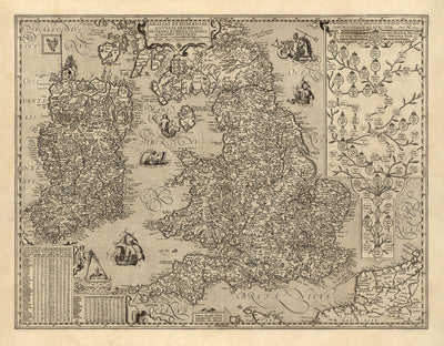Antiguo mapa de Inglaterra e Irlanda en 1605 por Abraham Ortelius