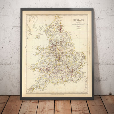 Old Map of the Railways and Canals in England and Wales in 1837 by SDUK - Transport, Railroads, National Rail, Rivers