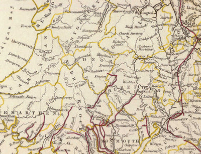 Alte Karte der Eisenbahnen und Kanäle in England und Wales im Jahr 1837 von SDUK - Transport, Eisenbahnen, Nationale Eisenbahn, Flüsse