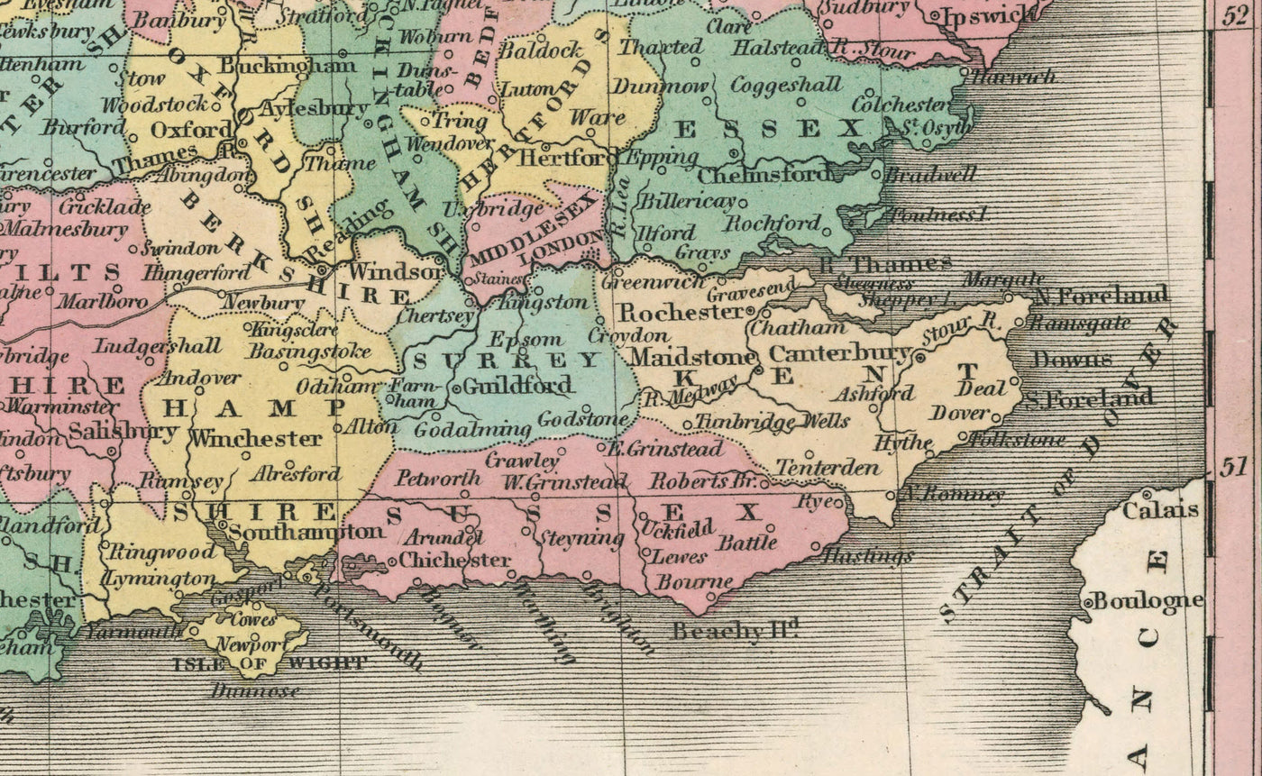 Ancienne carte des comtés d'Angleterre et du Pays de Galles, 1827 - Carte historique des comtés - Westmoreland, Sussex, Rutland