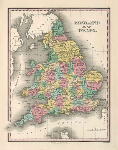 Old Map of Counties in England & Wales, 1827 - Historic County Map - Westmoreland, Sussex, Rutland