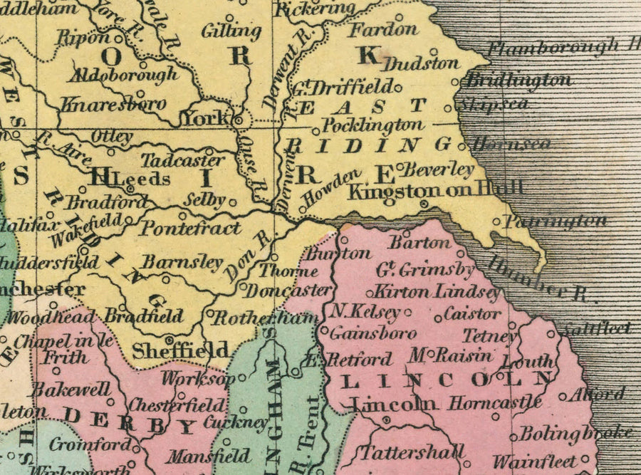 Old Map of Counties in England & Wales, 1827 - Historic County Map - Westmoreland, Sussex, Rutland