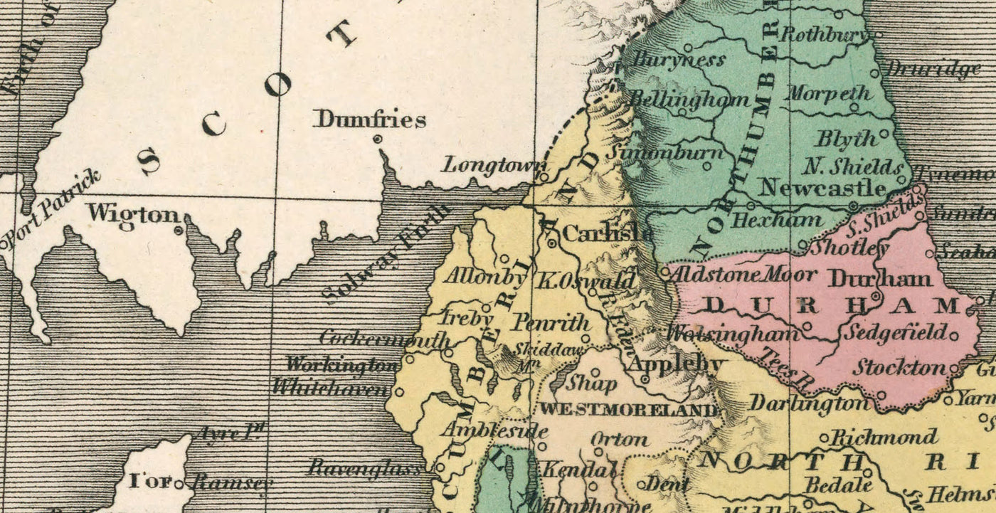 Alte Karte der Grafschaften in England und Wales, 1827 - Historische Grafschaftskarte - Westmoreland, Sussex, Rutland
