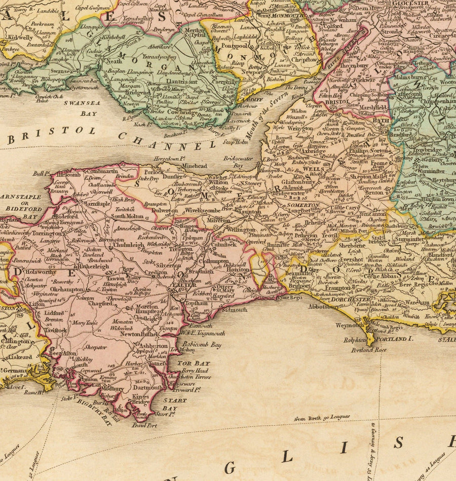 Ancienne Carte de Grande-Bretagne, 1801 par Faden - Angleterre, Pays de Galles, Écosse, Routes, Canaux, Courrier de courrier