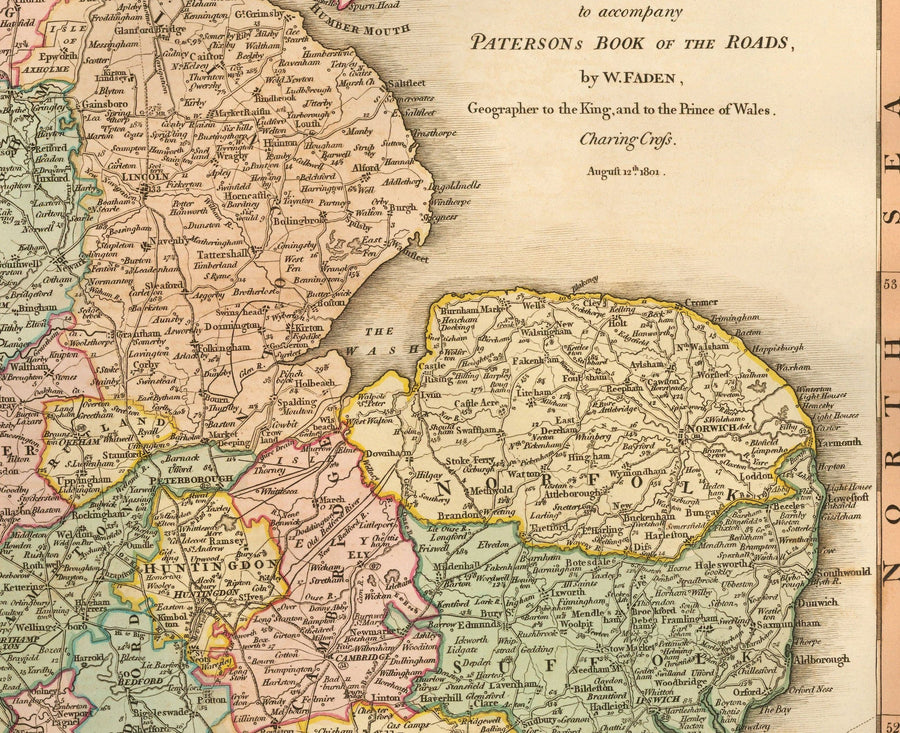 Ancienne Carte de Grande-Bretagne, 1801 par Faden - Angleterre, Pays de Galles, Écosse, Routes, Canaux, Courrier de courrier