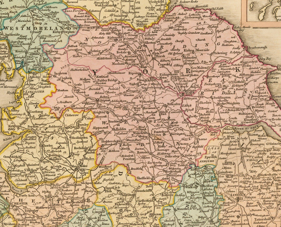 Ancienne Carte de Grande-Bretagne, 1801 par Faden - Angleterre, Pays de Galles, Écosse, Routes, Canaux, Courrier de courrier