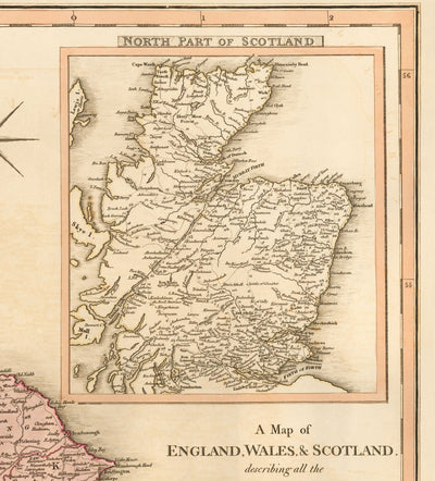 Ancienne Carte de Grande-Bretagne, 1801 par Faden - Angleterre, Pays de Galles, Écosse, Routes, Canaux, Courrier de courrier