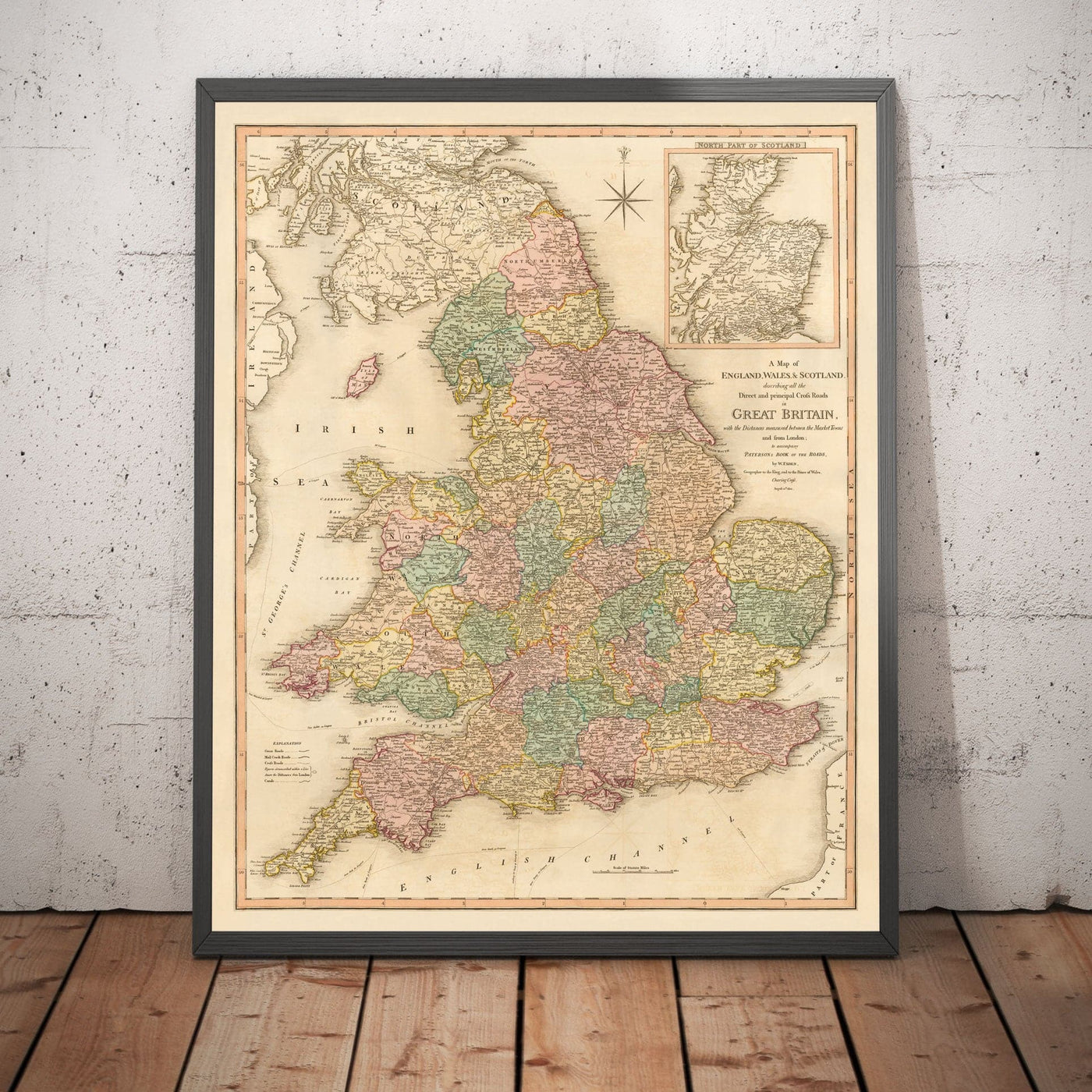 Alte Karte von Großbritannien, 1801 von Faden - England, Wales, Schottland, Straßen, Kanäle, Posttrainer