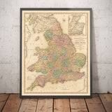 Alte Karte von Großbritannien, 1801 von Faden - England, Wales, Schottland, Straßen, Kanäle, Postkutsche 