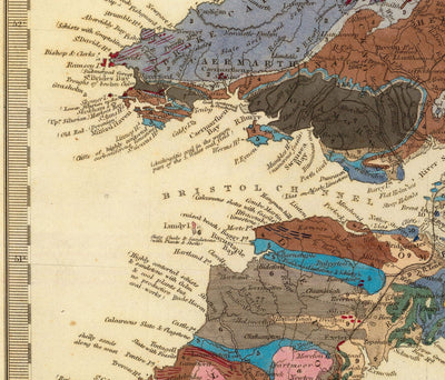 Antiguo mapa geológico de Inglaterra y Gales por Roderick Impey Murchison, 1843