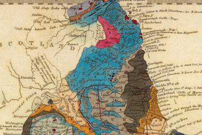Ancienne carte géologique de l'Angleterre et du Pays de Galles par Roderick Impey Murchison, 1843