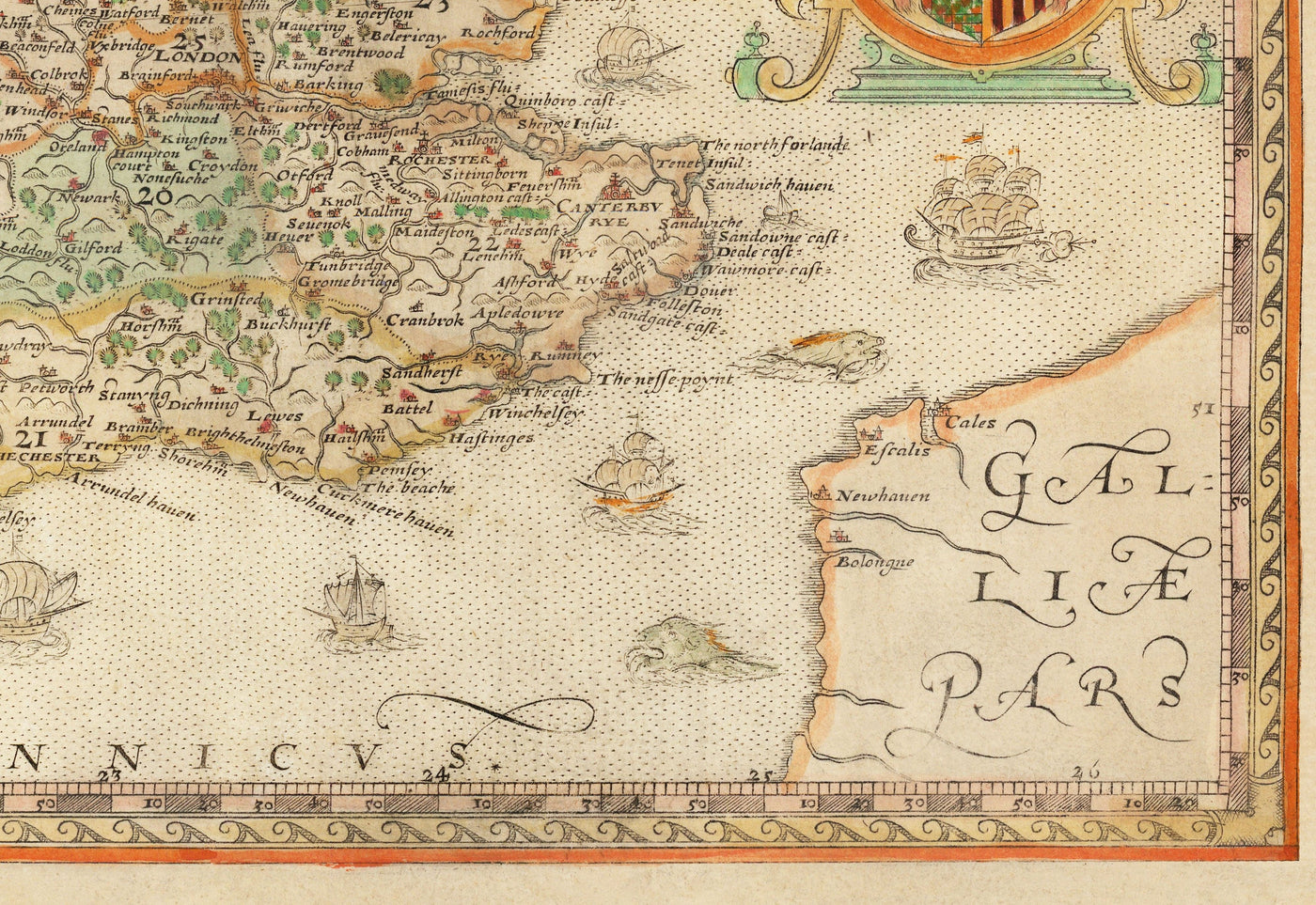 Ancienne carte d'Angleterre & Pays de Galles, 1579 par Christopher Saxton - Première carte imprimée des îles britanniques