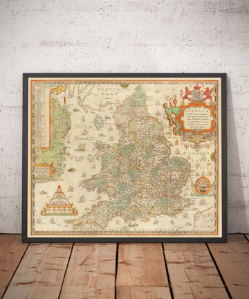 Alte Karte von England und Wales, 1579 von Christopher Saxton - Erste gedruckte Karte der Britischen Inseln 