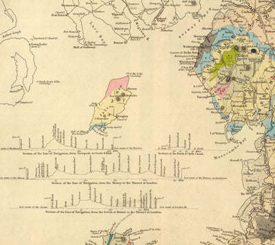 Alte Geologie- und Eisenbahnkarte von England und Wales, 1834 - Geologenkarte