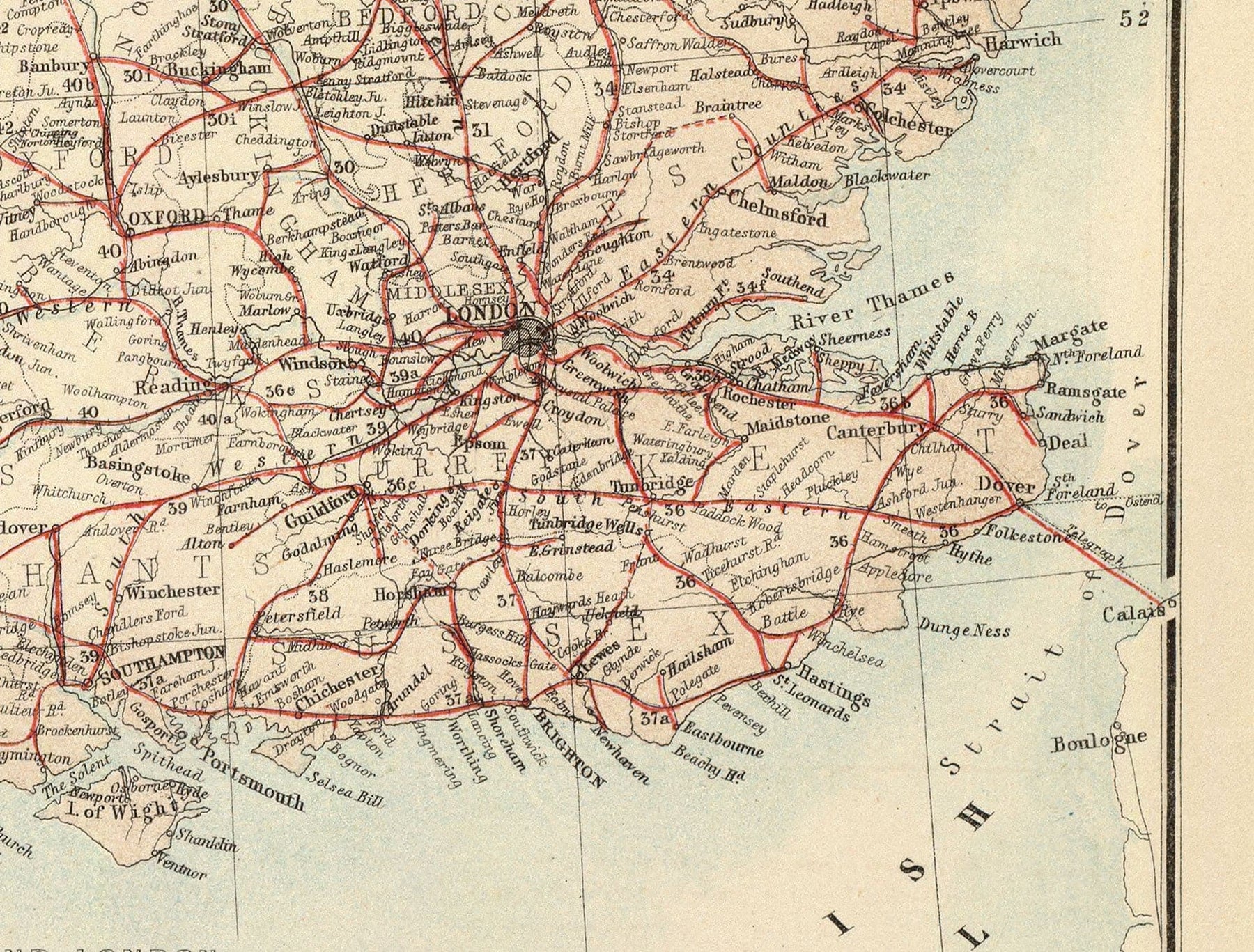 Mappa Antica delle Ferrovie e dei Canali nelle Isole Britanniche 1872 di Fullarton - Mappa a Colori dei Treni di Inghilterra, Irlanda, Scozia, Galles