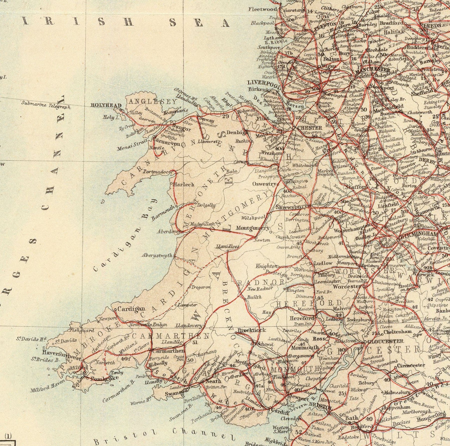 Mappa Antica delle Ferrovie e dei Canali nelle Isole Britanniche 1872 di Fullarton - Mappa a Colori dei Treni di Inghilterra, Irlanda, Scozia, Galles