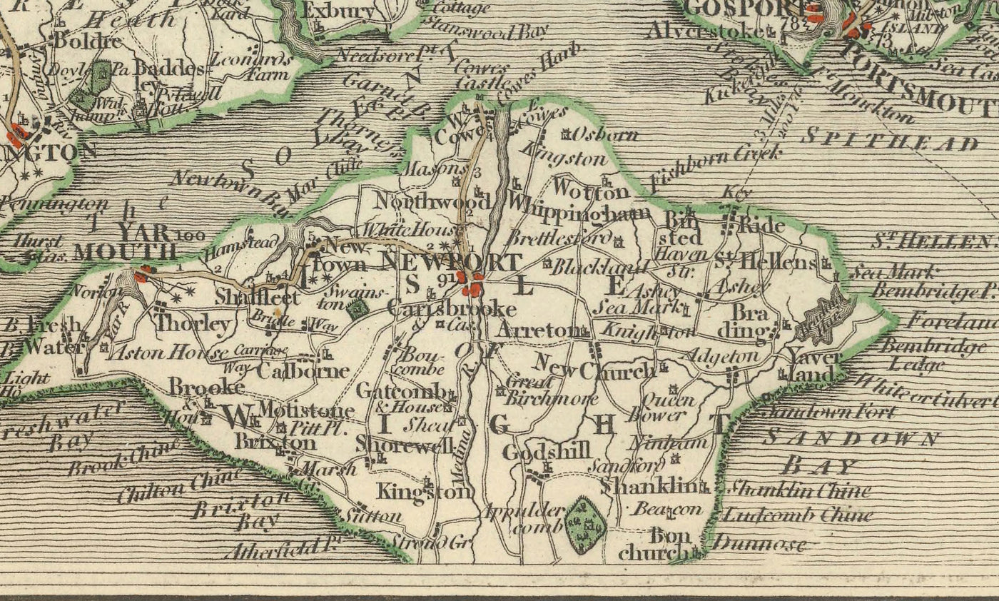 Antiguo mapa de Hampshire e Isla de Wight en 1794 por John Cary - Portsmouth, Southampton, Chichester, Havant