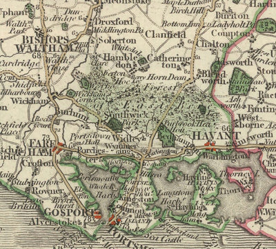 Old Map of Hampshire & Isle of Wight in 1794 by John Cary - Portsmouth, Southampton, Chichester, Havant