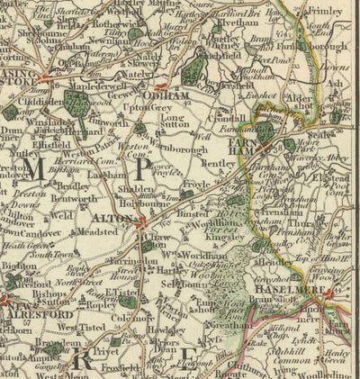 Ancienne carte du Hampshire et de l'île de Wight en 1794 par John Cary - Portsmouth, Southampton, Chichester, Havant