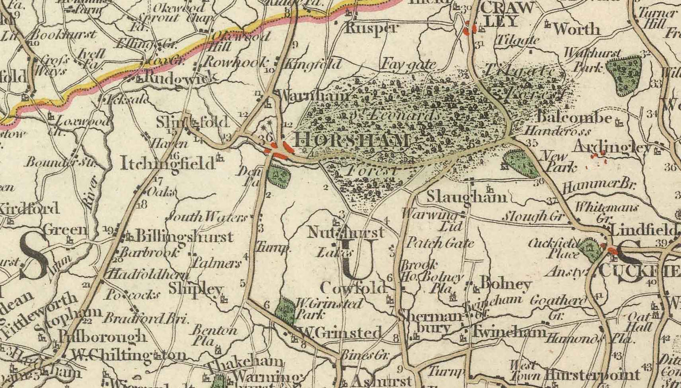 Alte Karte von Sussex & Surrey im Jahr 1794 von John Cary - Brighton, Dorking, Lewes, East Grinstead, Crawley