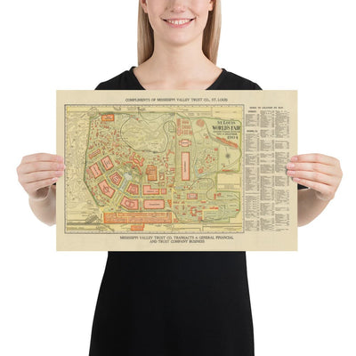 Viejo mapa de San Luis, Missouri, 1904 - Feria Mundial, Luisiana Compra Exposición - Historia de los EE. UU.