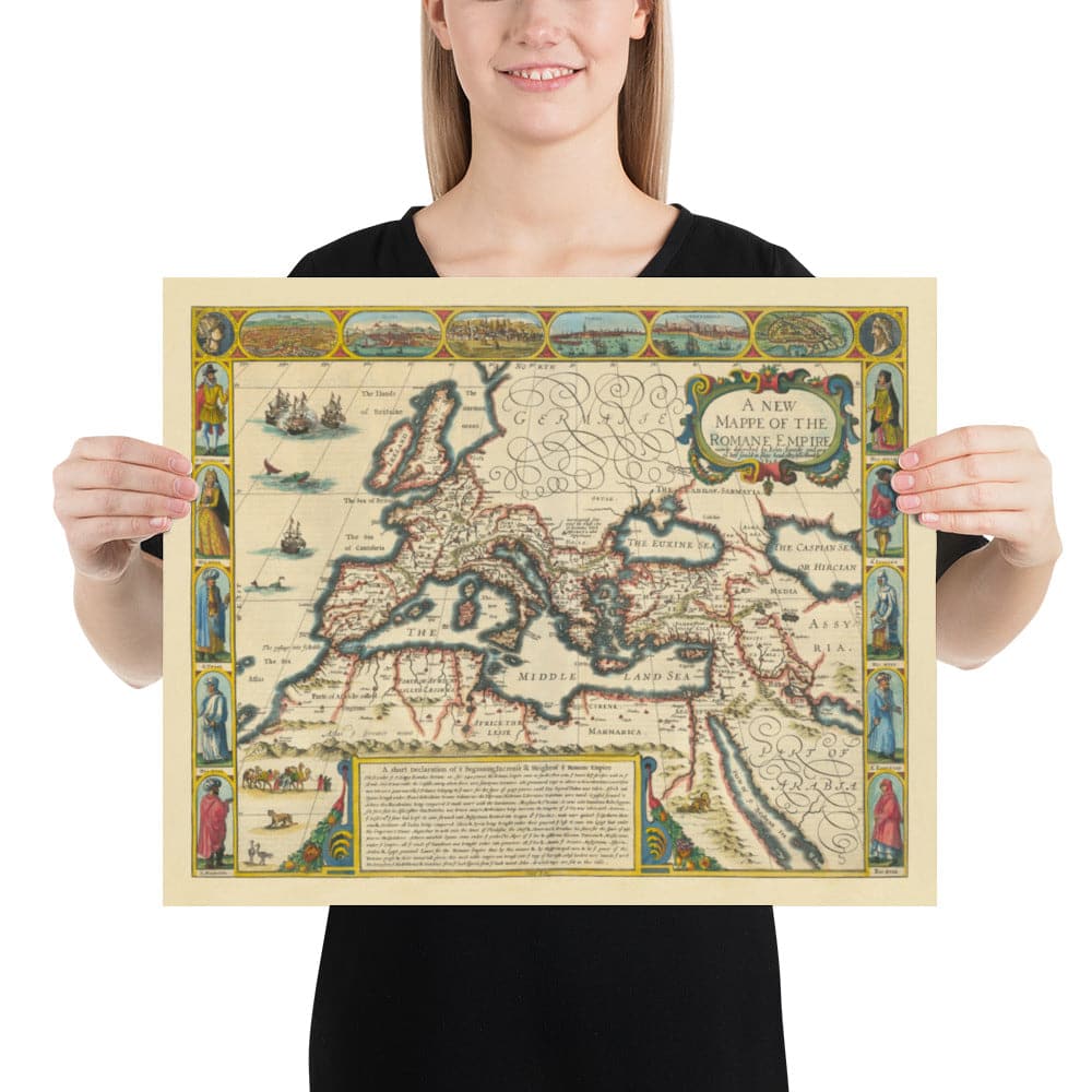 Old Romain Empire World Carte, 1626 par John Speed ​​- Art Rare Wall of Western et Byzantine