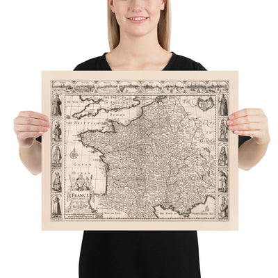 Ancienne carte de France, 1627 de John Speed ​​- Belgique, Normandie, Bretagne, Côte d'Azur, Pyrénées