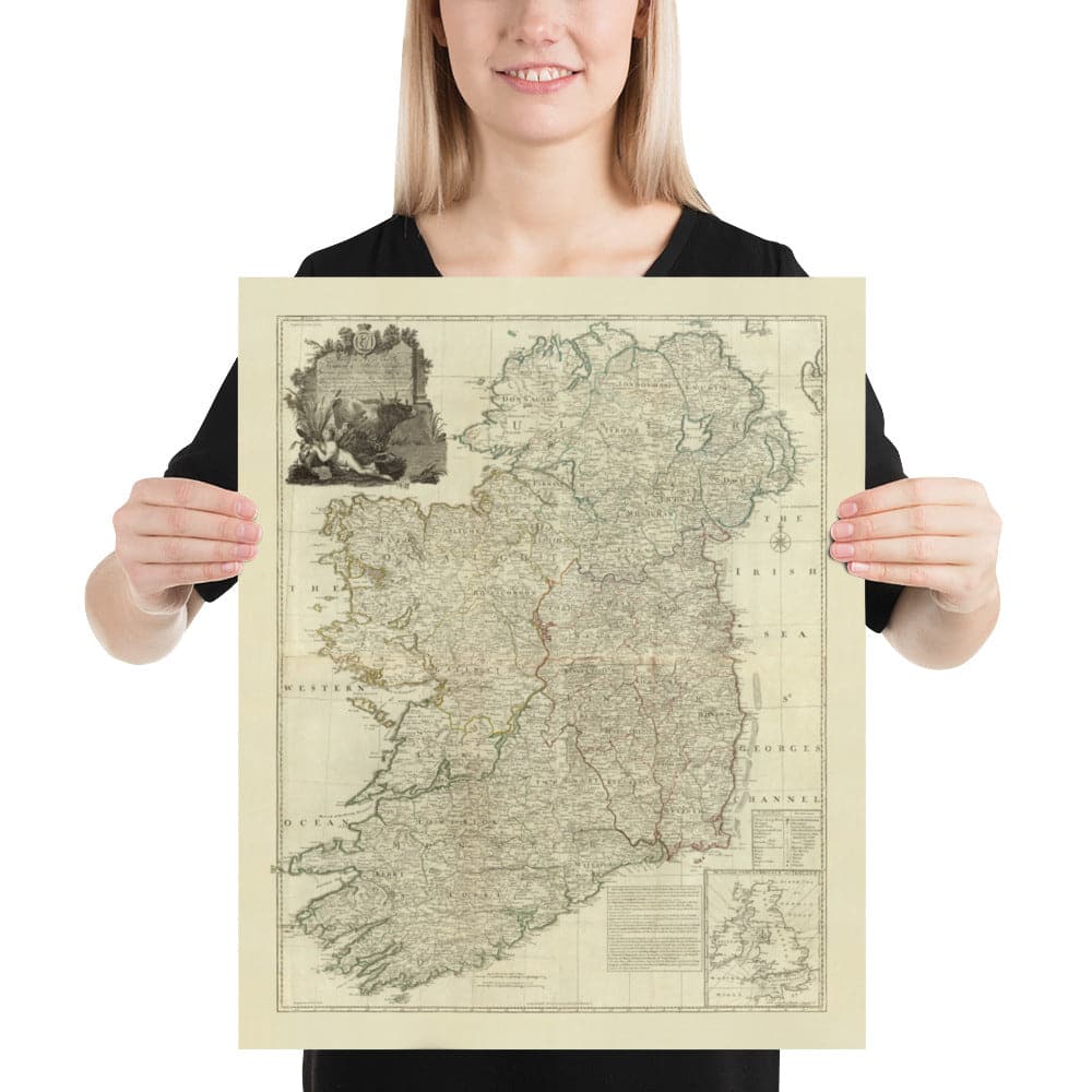 Alte Karte von Irland 1790 von John Rocque - Seltene große Wandkarte