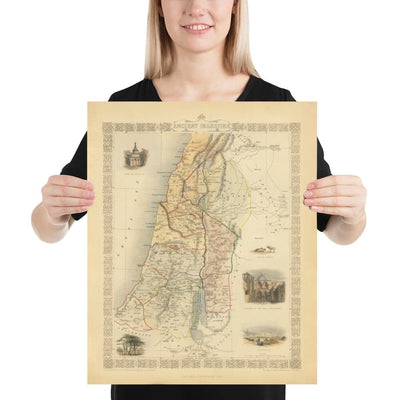 Mapa antiguo de la antigua Palestina en 1851 - Tierra Santa, Canaán, Jerusalén, Judea, Samaria, Galilea, Israel, Cisjordania, Gaza