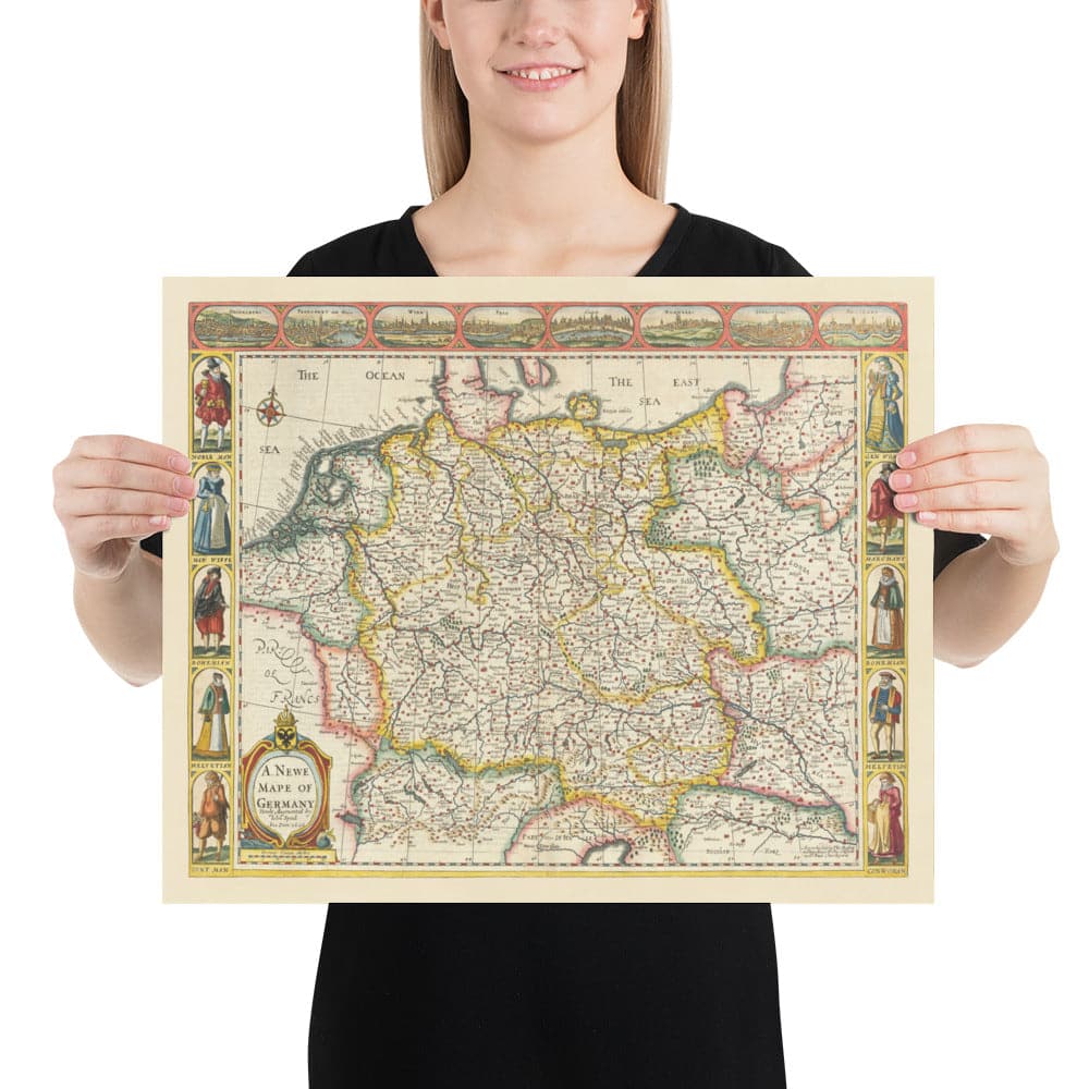 Ancienne carte de l'Allemagne de John Vitesse, 1627 - Saint Empire romain, Empire allemand - Autriche, Tchèque, Pologne, Suisse