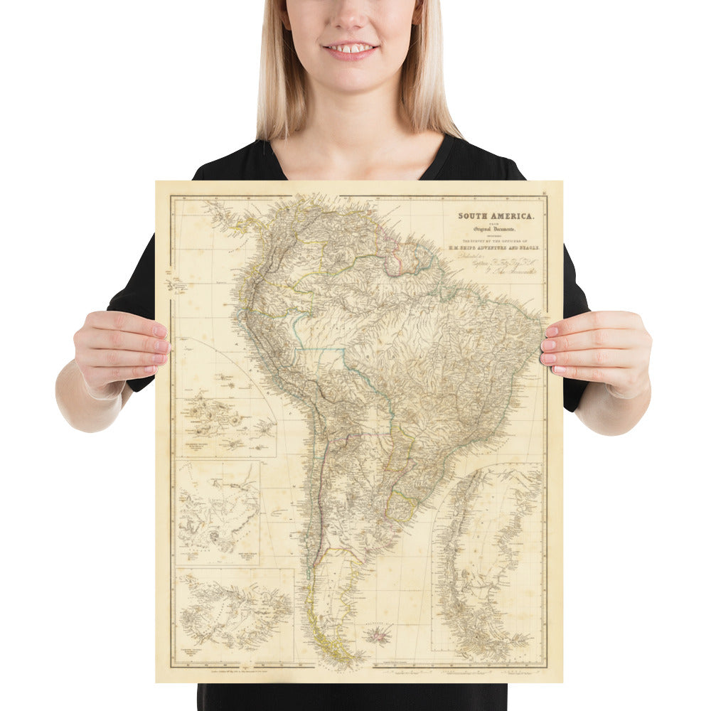 Mapa antiguo de América del Sur, 1839 por Arrowsmith - Brasil, Galápagos, Islas, Guayana Colonial, Andes, Amazonas, Ecuador