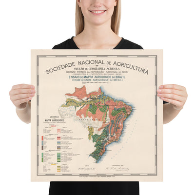 Mapa antiguo de Brasil Agrología, 1908 - Agricultura, Geología, Rocas, Suelo - Río, Porto Alegre, Amazonas