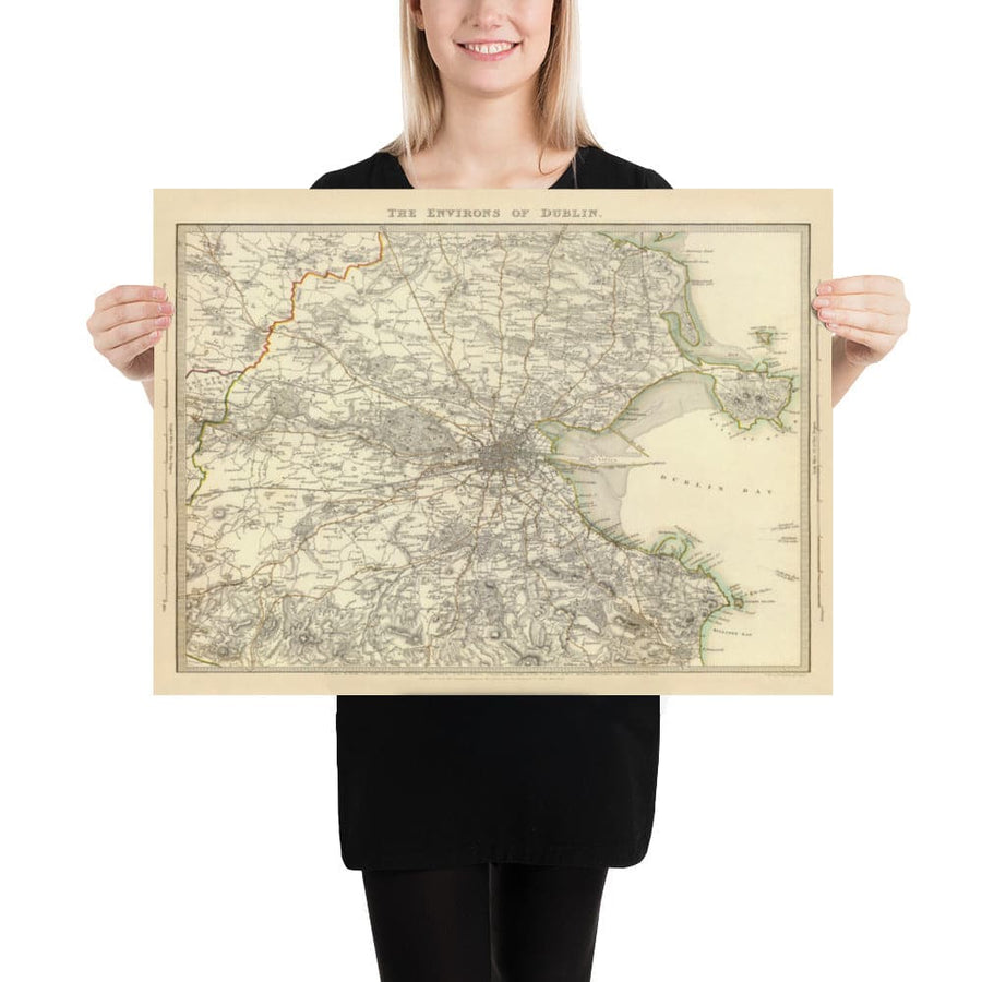Antica mappa di Dublino e dei sobborghi, Irlanda, 1837 di SDUK - Leinster, Baia di Dublino, Grande Dublino 
