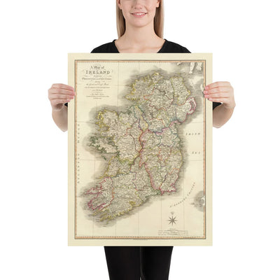 Old Map of Ireland in 1798 by W. Faden - Rare Colour Atlas Map - Dublin, Belfast, Cork