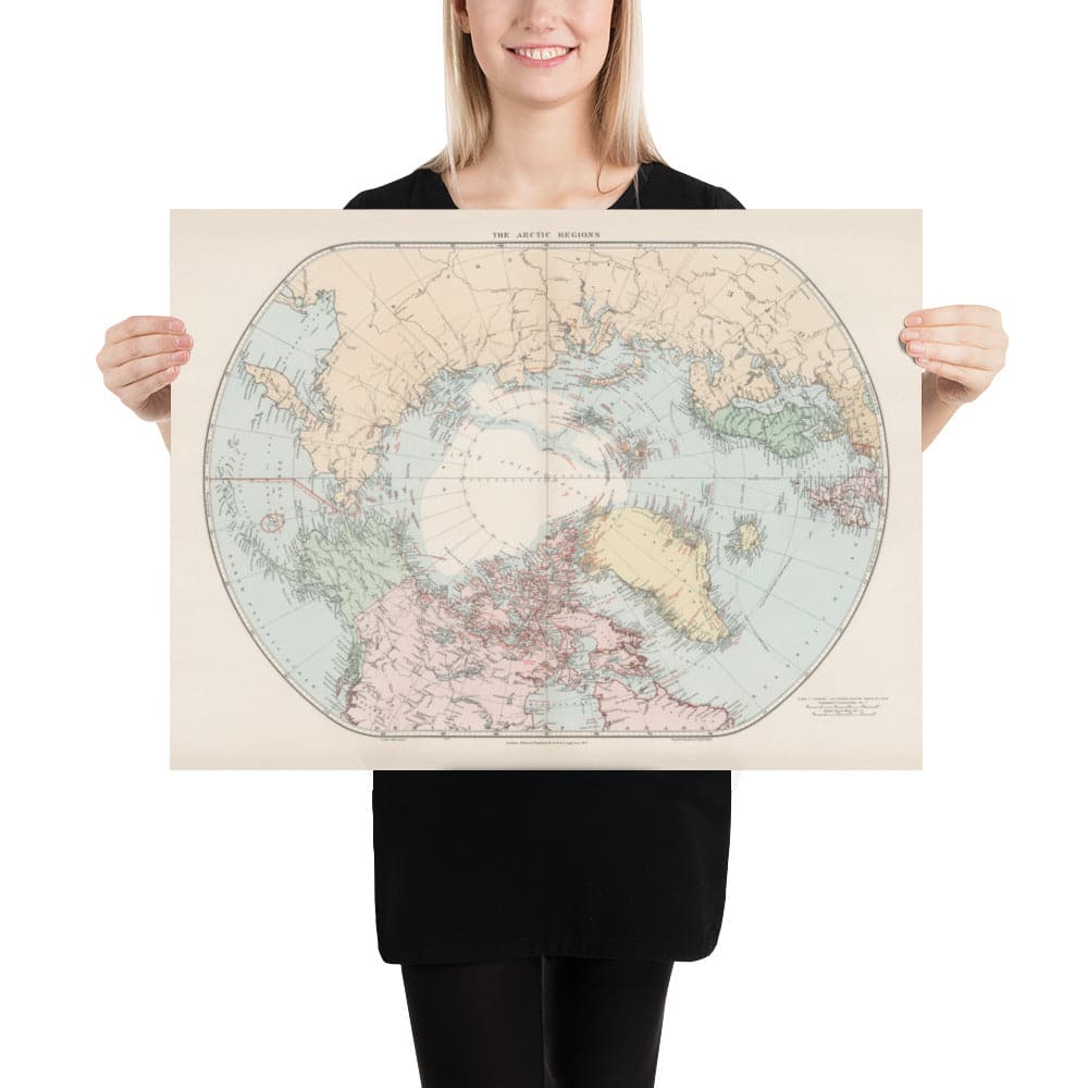 Old North Pole Map, 1904 par Edward Stanford - Vintage Atlas Explorer Carte du cercle arctique