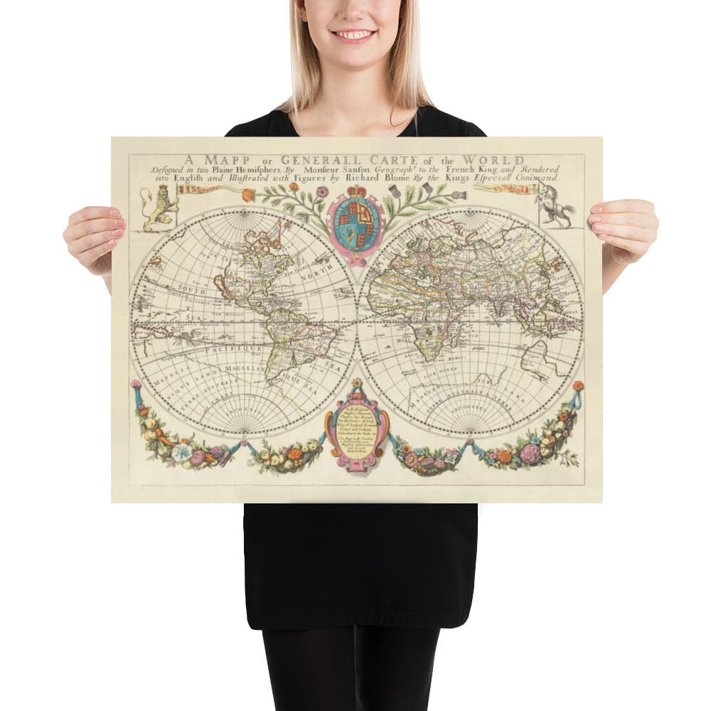Mapa del Viejo Mundo desde 1671 por Richard Blome - First Inglés World Atlas Wall Chart