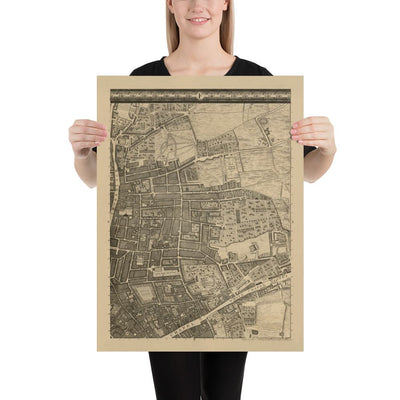 Alte Karte von London 1746 von John Rocque - F1 - Shoreditch, Spitalfields, Backsteingasse, Whitechapel, East London, Hackney, Turmwinzer, E1