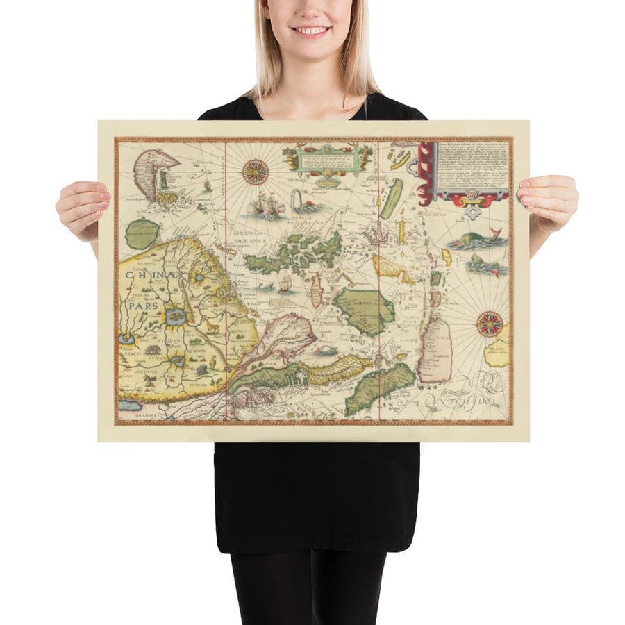 Mapa antiguo del sudeste asiático, 1596 - China, Corea, Japón, Filipinas, Singapur, Malasia, Indonesia, Indias Orientales