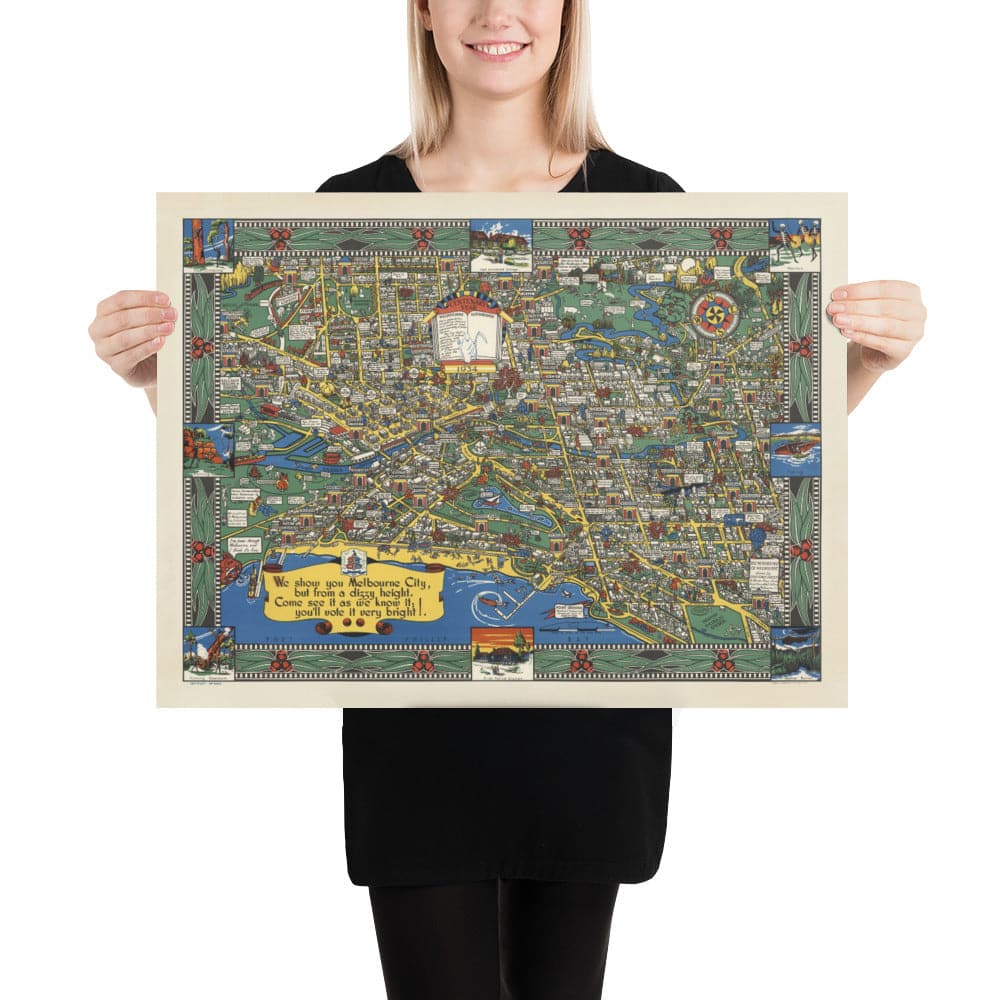 Old Map of Melbourne, Victoria by John Power Studios, 1934 - Downtown ...