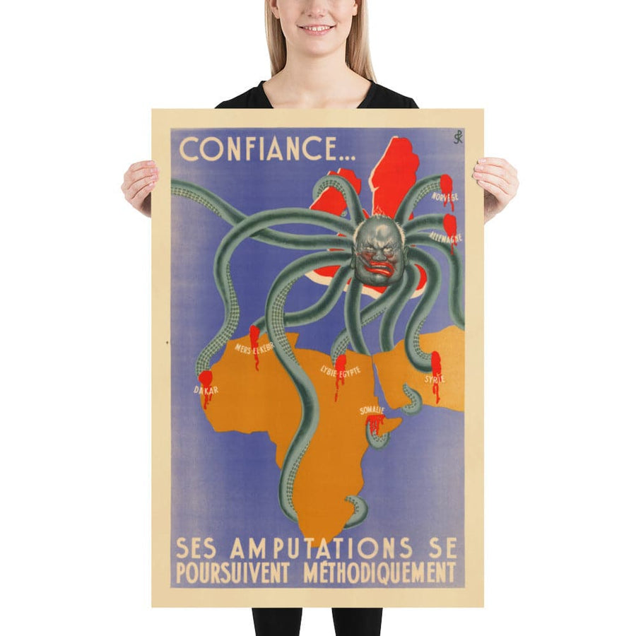 Mapa del póster de la Propaganda de la Propaganda de la Propaganda de la Propaganda Vichy Francia de la Guerra Mundial - Winston Churchill como bestia tentópica