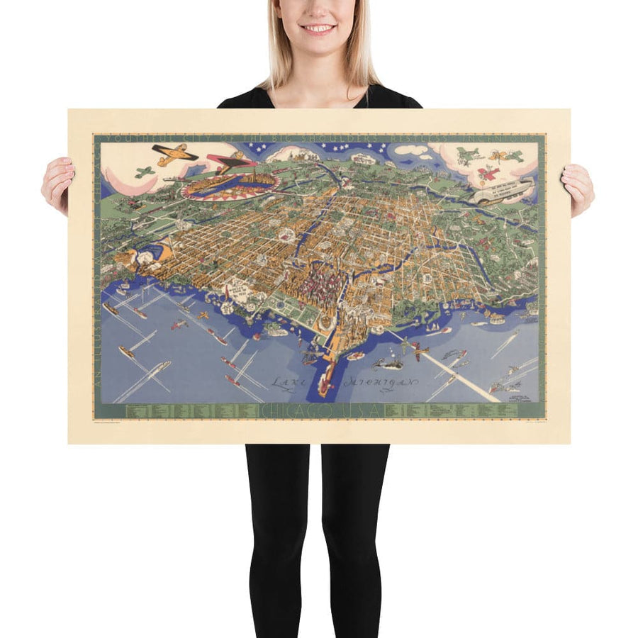 Mappa antica di Chicago, 1931 - Mappa a volo d&