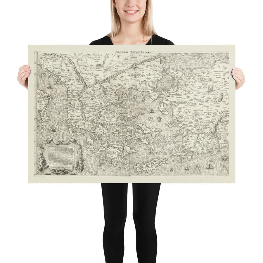 Antica mappa della Grecia, 1558 di Salamanca - Macedonia, Balcani, Creta, Rodi, Turchia, Corfù 