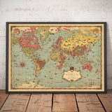 Mappa del mondo di Mercatore del 1931 di Ernest Dudley Chase - Mostri mitologici, piramidi, luoghi di interesse 